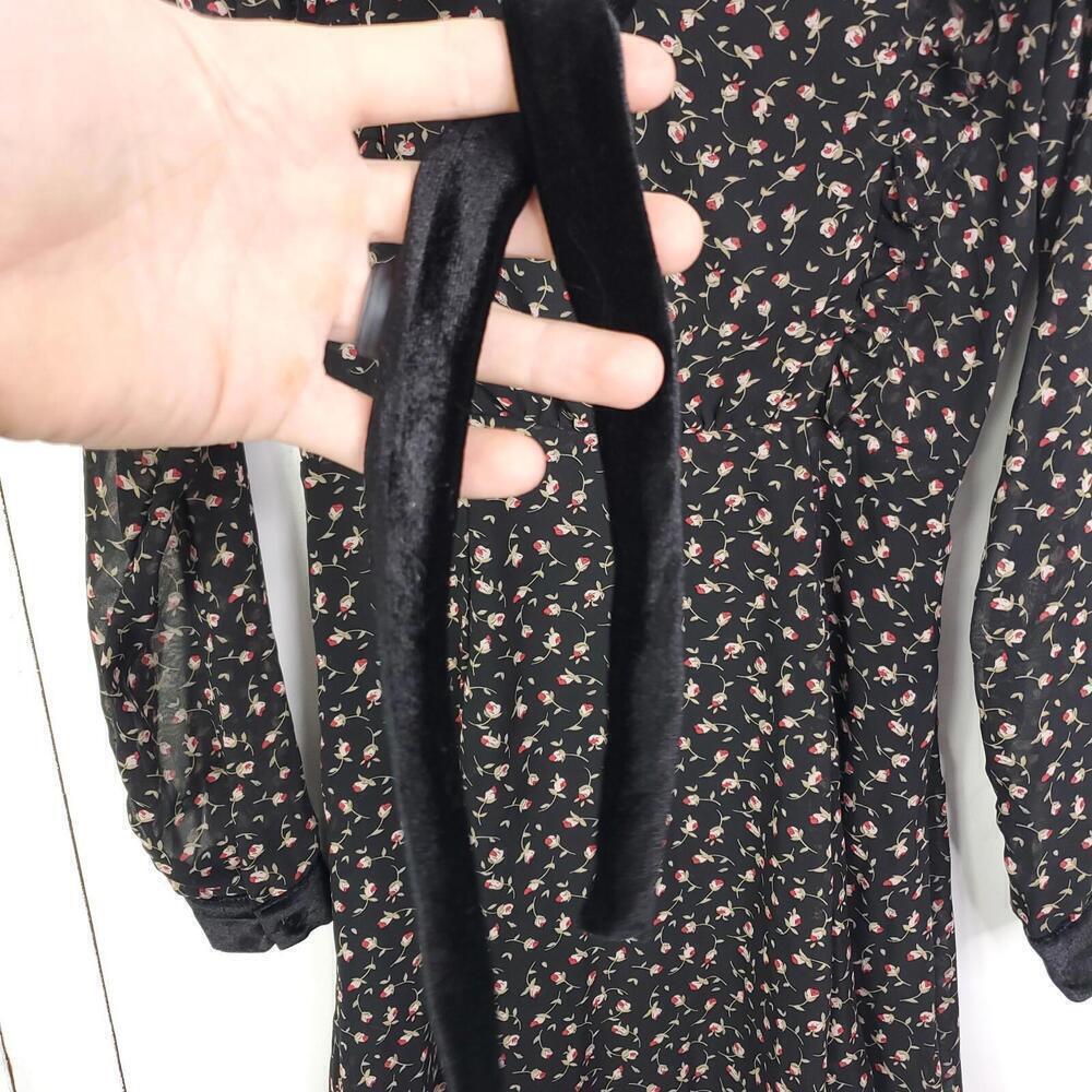 Lush Dress Womens S Tie Neck Long Sleeve Lined Short Floral - Picture 4 of 11